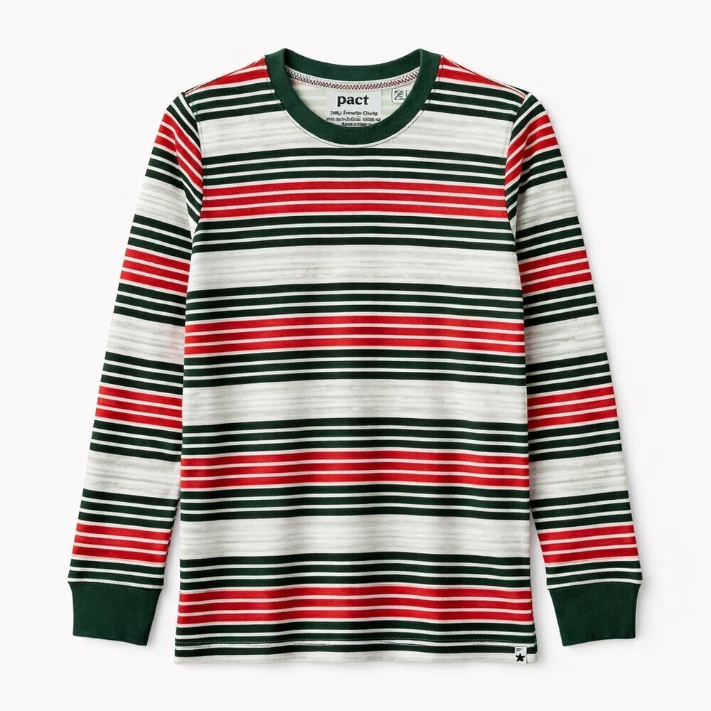 NWT PACT Unisex Flurry Stripe One for All Holiday Pajama Shirt Size Small